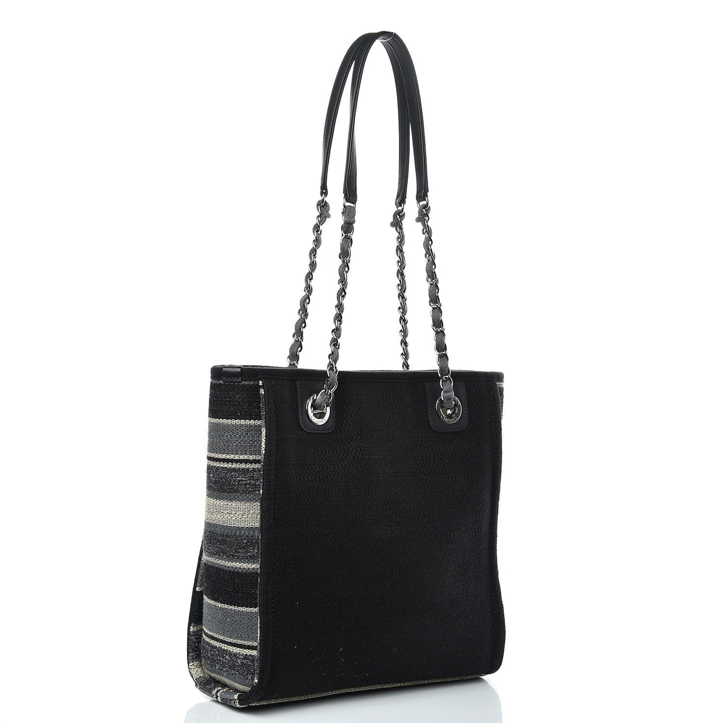 Striped Canvas Mini Deauville Tote Grey Black