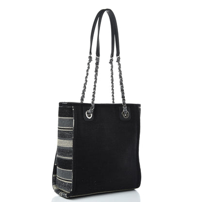 Chanel Striped Canvas Mini Deauville Tote Grey Black 3 of 10