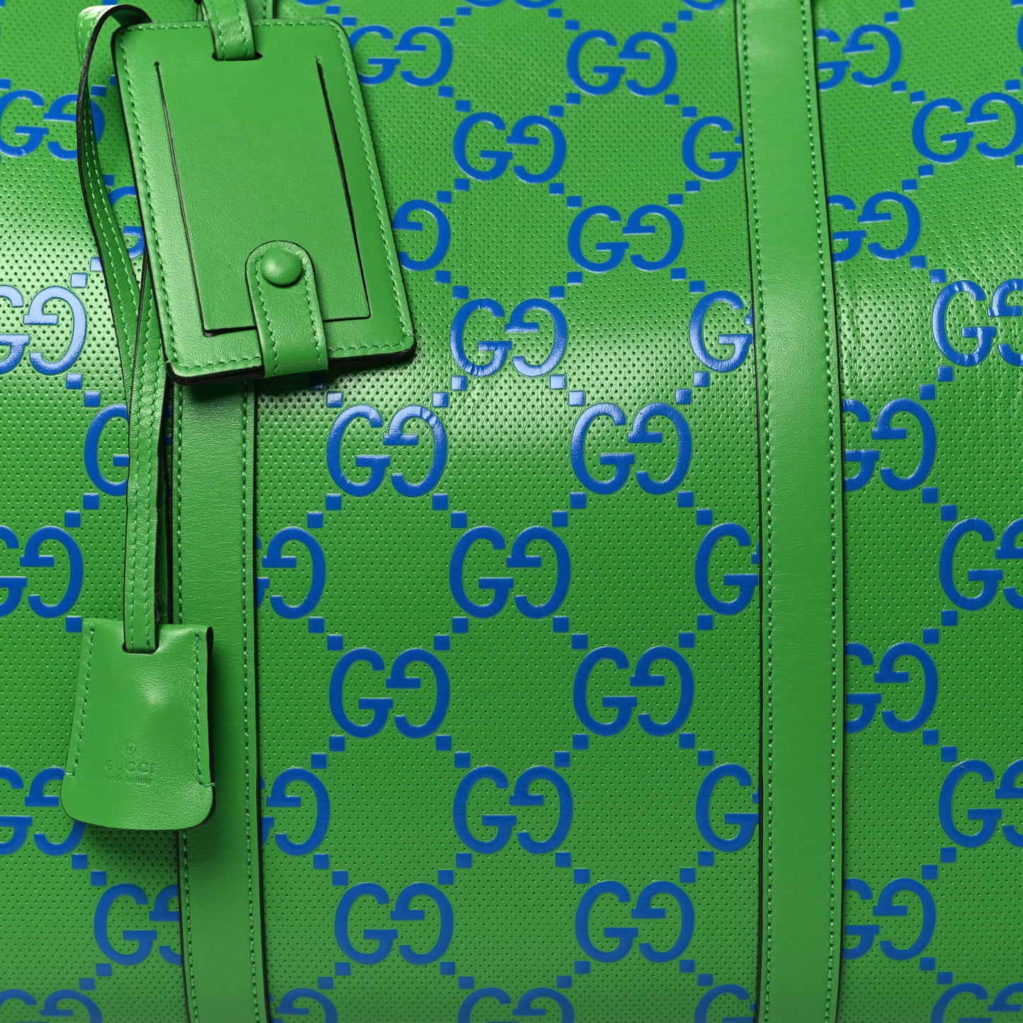 Calfskin GG Tennis Embossed Large Duffle Bag Joy Green Joy Blue