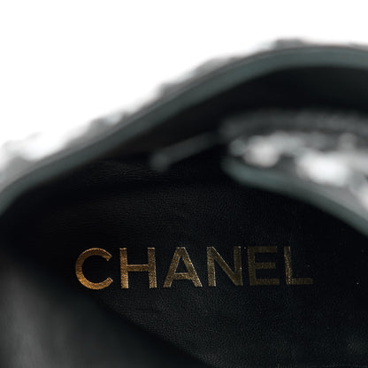 Chanel Wool Tweed Calfskin Chain Lace Up Combat Boots 38.5 Black White 7 of 9