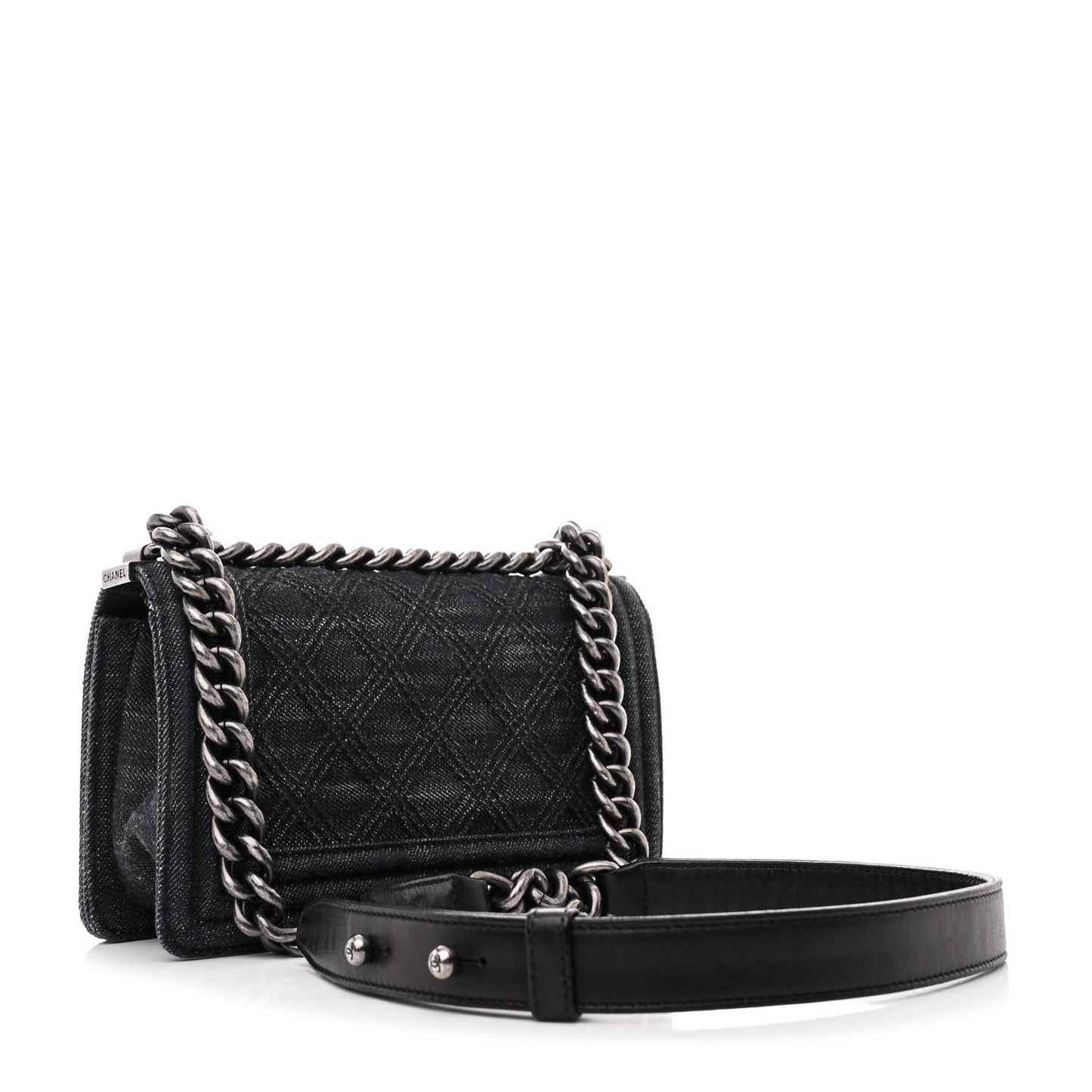 Denim Quilted Small Boy Flap Black