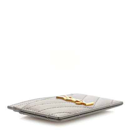 Saint Laurent Grain De Poudre Matelasse Chevron Monogram Credit Card Case Fog 4 of 7