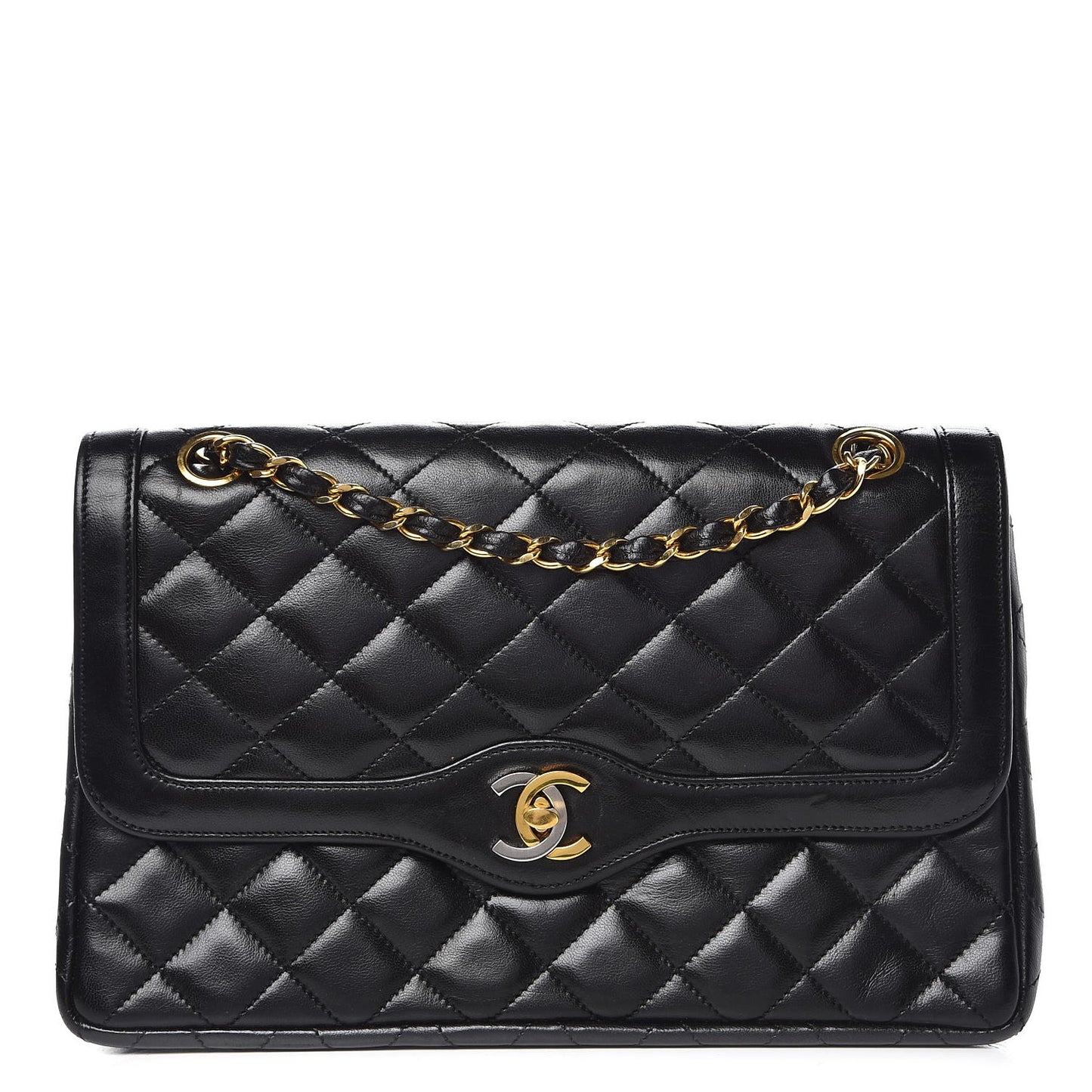 Lambskin Quilted Medium Double Flap Black