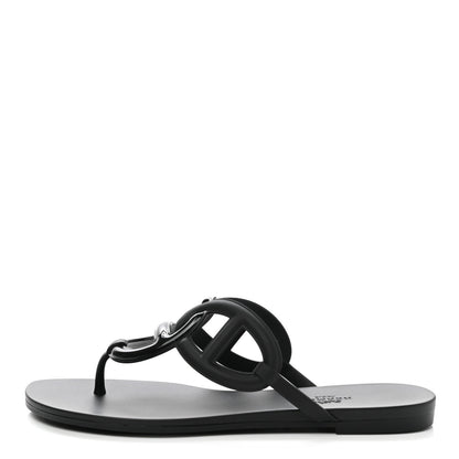 Hermes Rubber Womens Egerie Sandals 38 Black 1 of 9