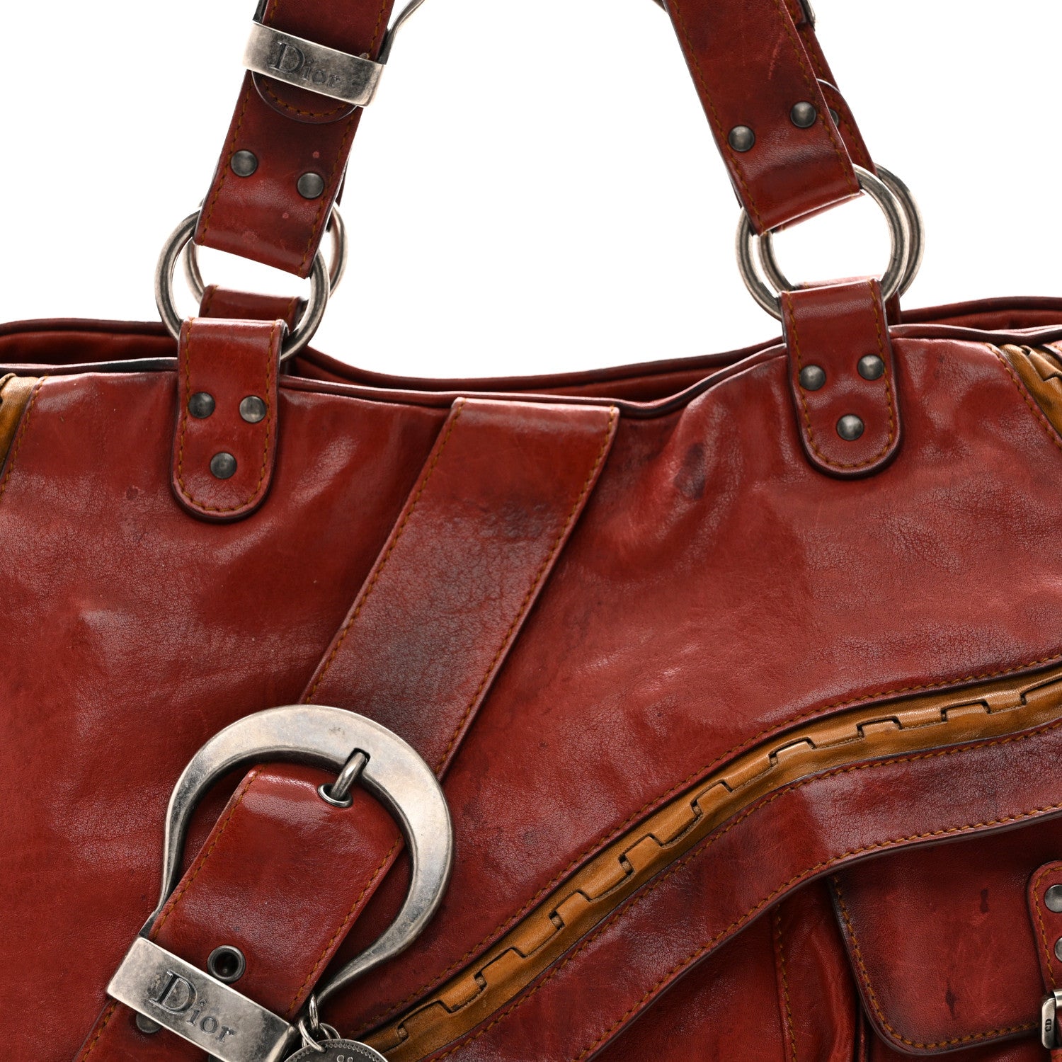 Christian Dior Calfskin Large Gaucho Double Saddle Bag Red 8 of 13