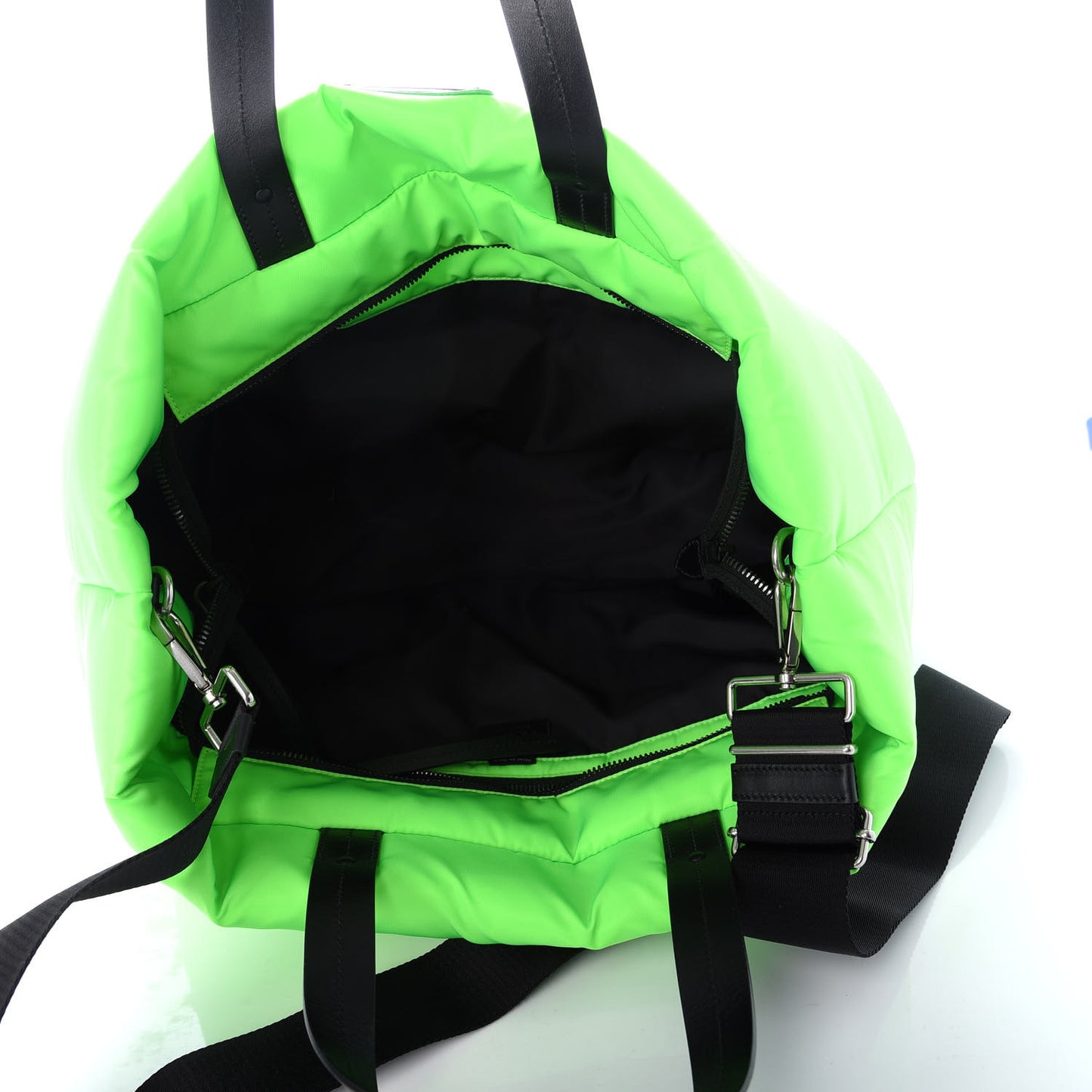 Tessuto Nylon Soft Padded Medium Shopping Tote Verde Fluo