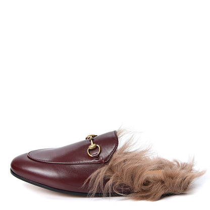 Gucci Malaga Kid Fur Womens Princetown Slippers 37 Vintage Bordeaux Naturale 1 of 9