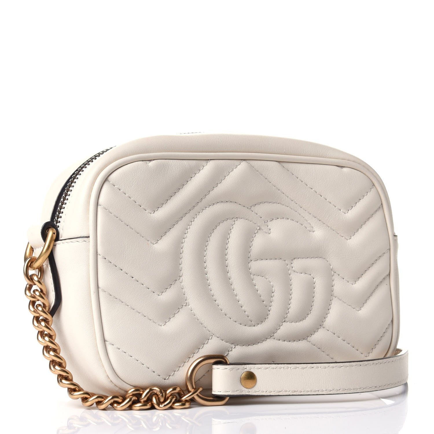 Gucci Calfskin Matelasse Mini GG Marmont Chain Shoulder Bag White 2 of 9