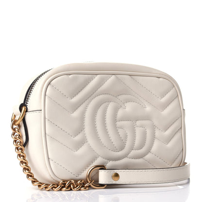 Gucci Calfskin Matelasse Mini GG Marmont Chain Shoulder Bag White 2 of 9
