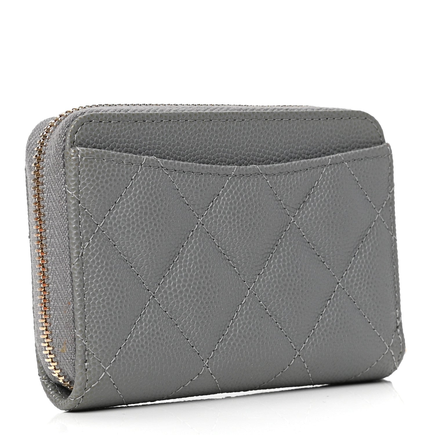 Chanel Caviar Quilted Zip Coin Purse Grey 2 of 4