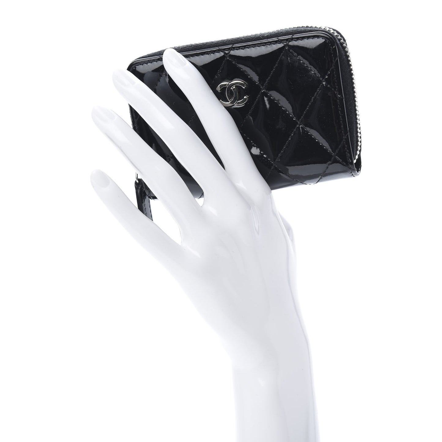Patent Calfskin Quilted Zip Coin Purse Black