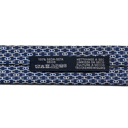 Hermes Silk Printed Mens H Enchaines Neck Tie Marine Ciel 4 of 5