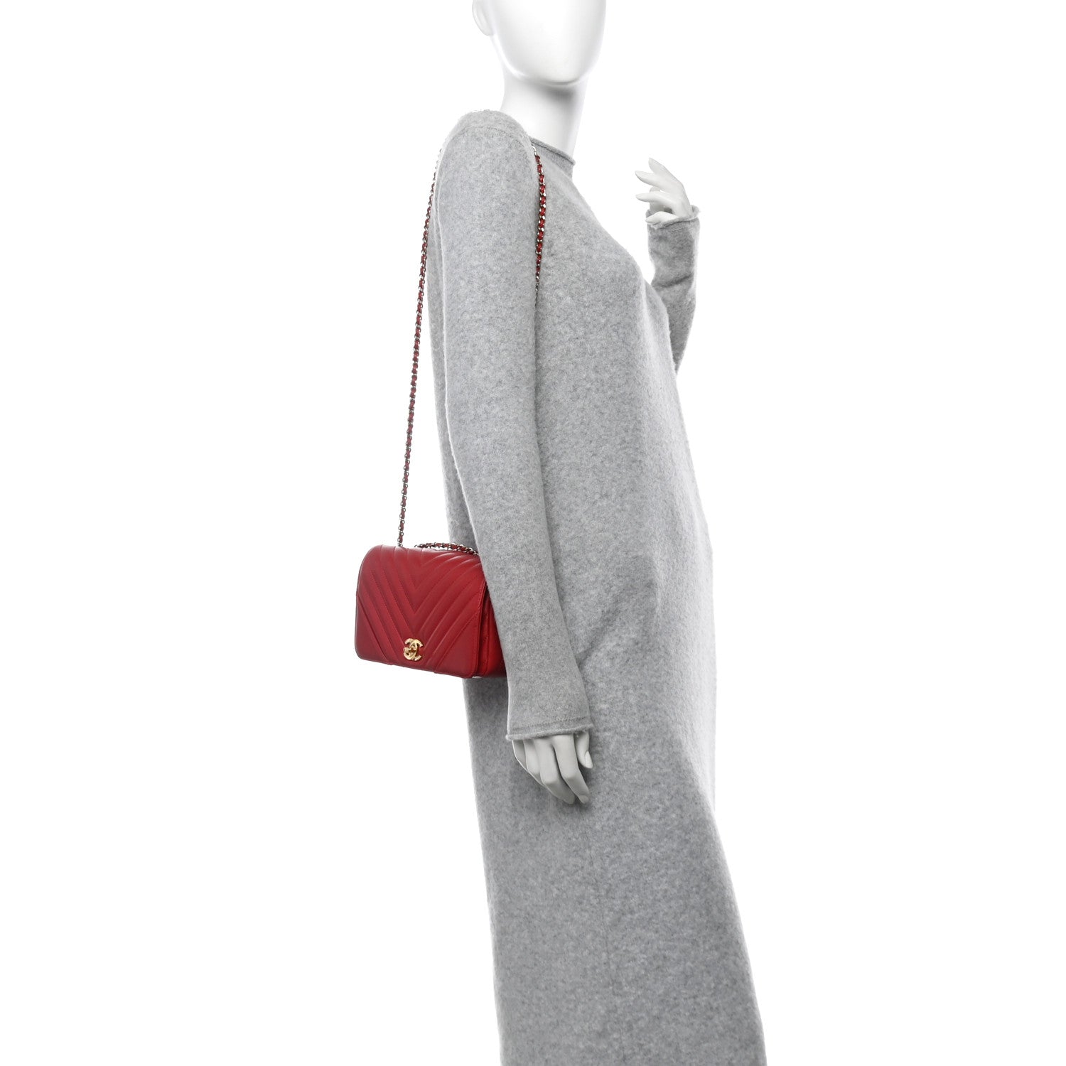 Chanel Calfskin Chevron Quilted Mini Statement Flap Red 2 of 10