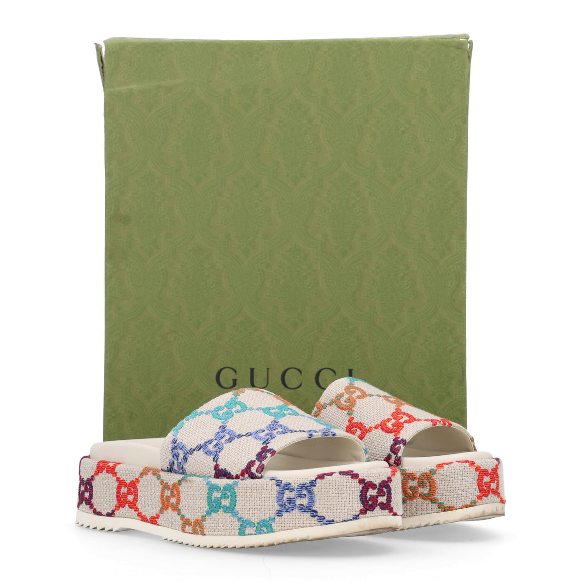 Linen Psychedelic Mini GG Monogram Angelina Platform 55mm Slide Sandals 39 Multicolor