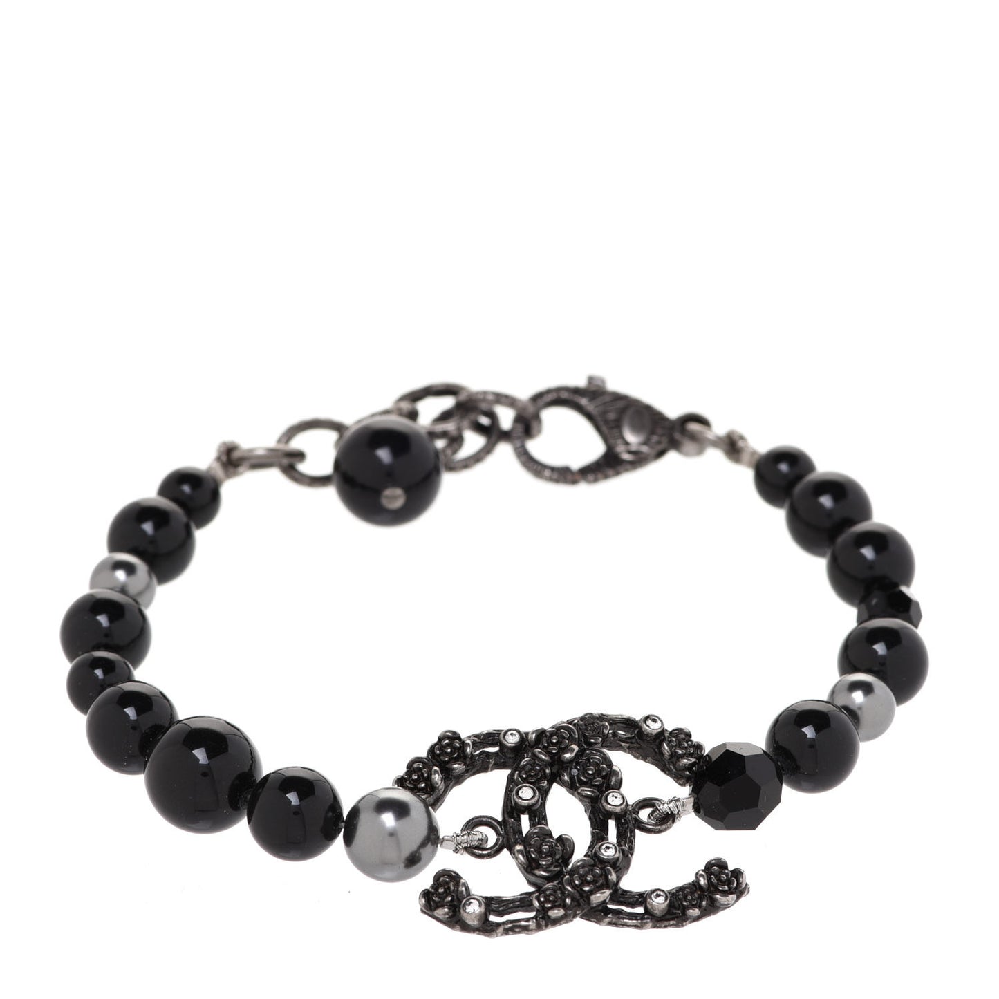 Pearl Crystal CC Camellia Bracelet Ruthenium Black