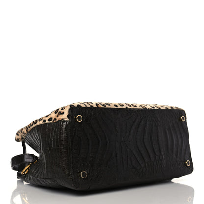 Nancy Gonzalez Crocodile Calf Hair Leopard Print Satchel Dark Brown 4 of 9