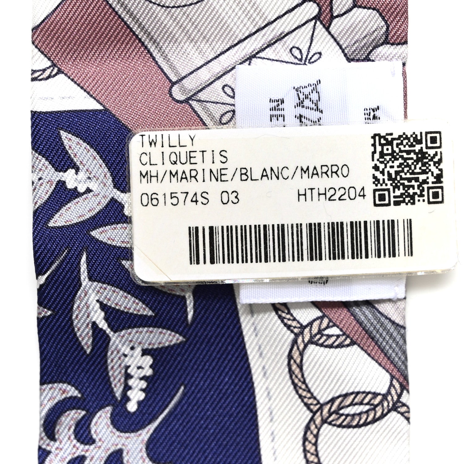 Hermes Silk Cliquetis Twilly Marine White Marron 3 of 4