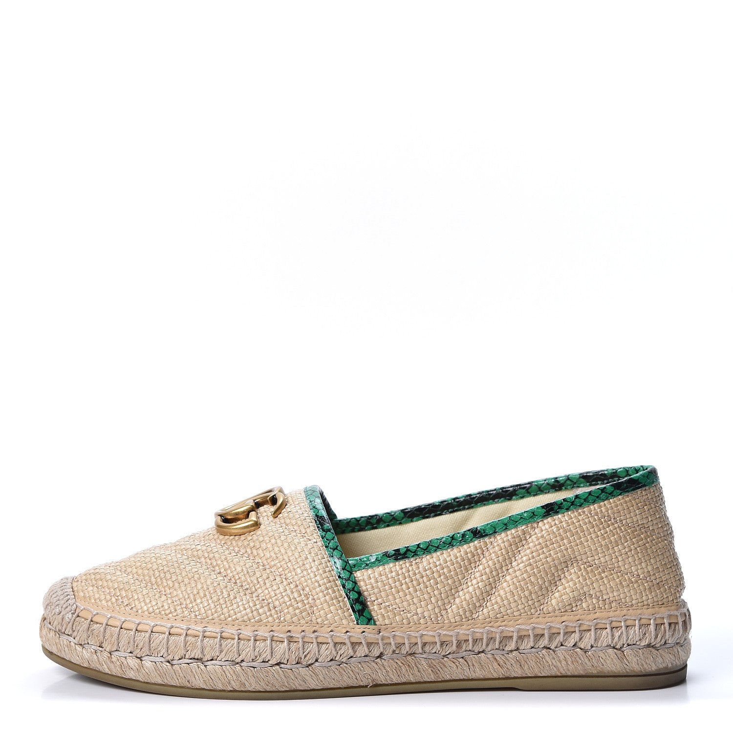 Gucci Straw Matelasse Elaphe GG Marmont Espadrilles 38 Natural New Shamarock 1 of 13