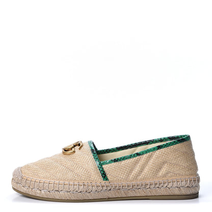 Gucci Straw Matelasse Elaphe GG Marmont Espadrilles 38 Natural New Shamarock 1 of 13