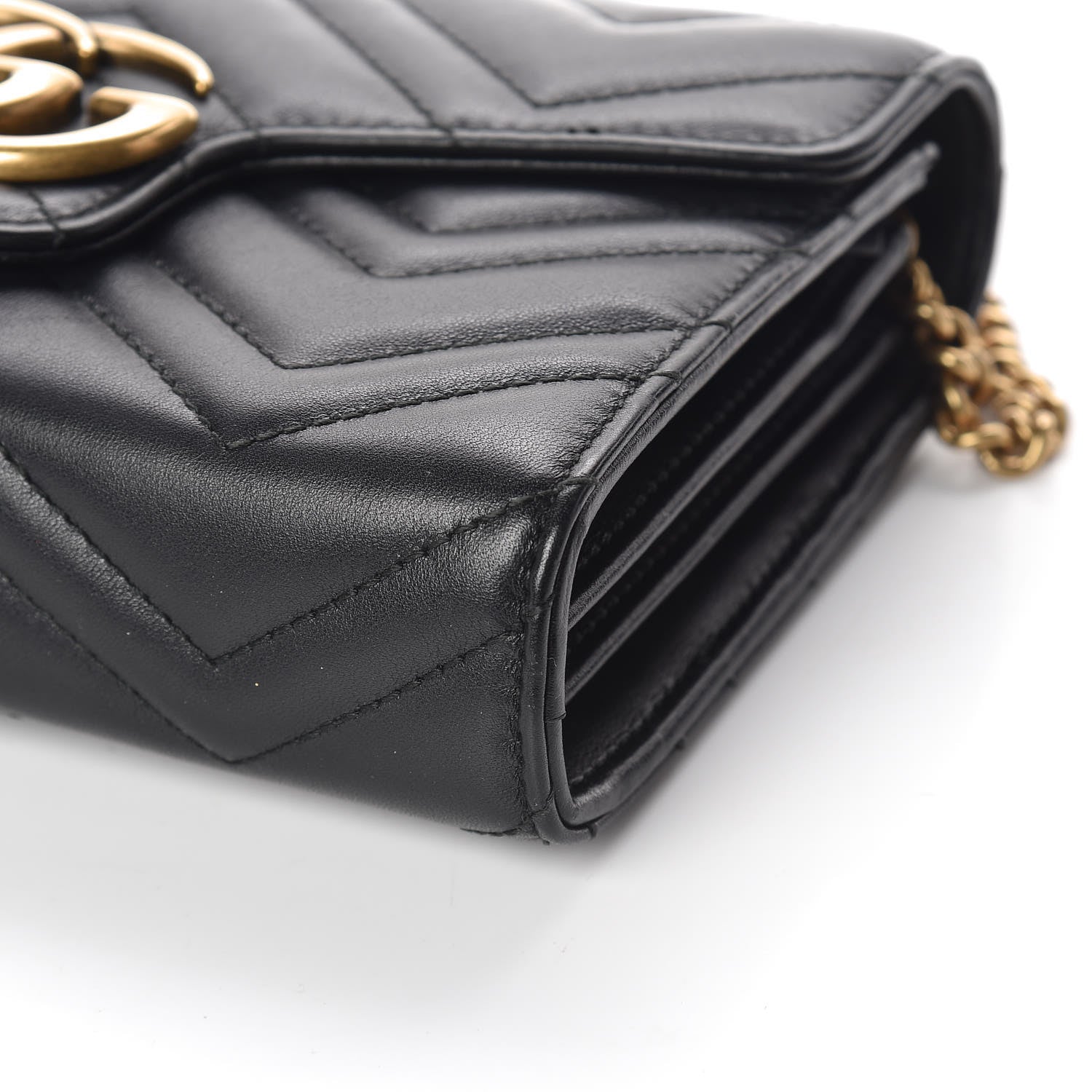 Gucci Calfskin Matelasse GG Marmont Chain Wallet Black 10 of 11