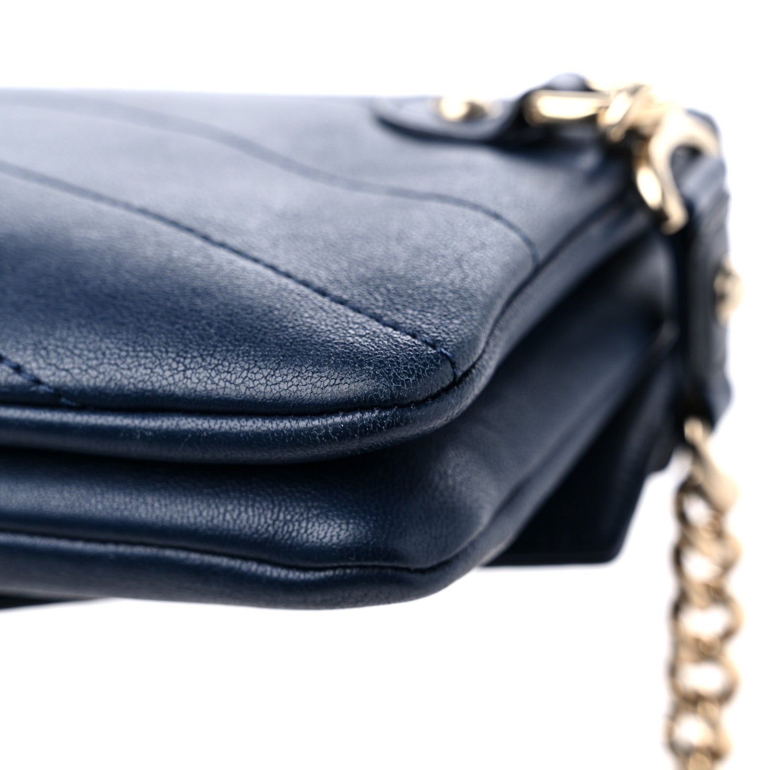 Chanel Sheepskin Chevron Quilted Double Chevron Waist Bag Navy Black 12 of 13
