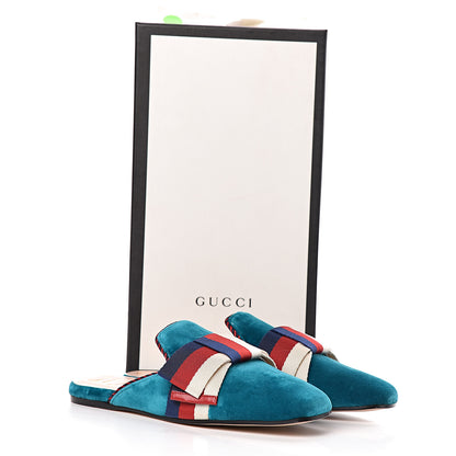 Gucci Softy Velvet Sylvie Bow Slippers 36.5 Pavone 8 of 8
