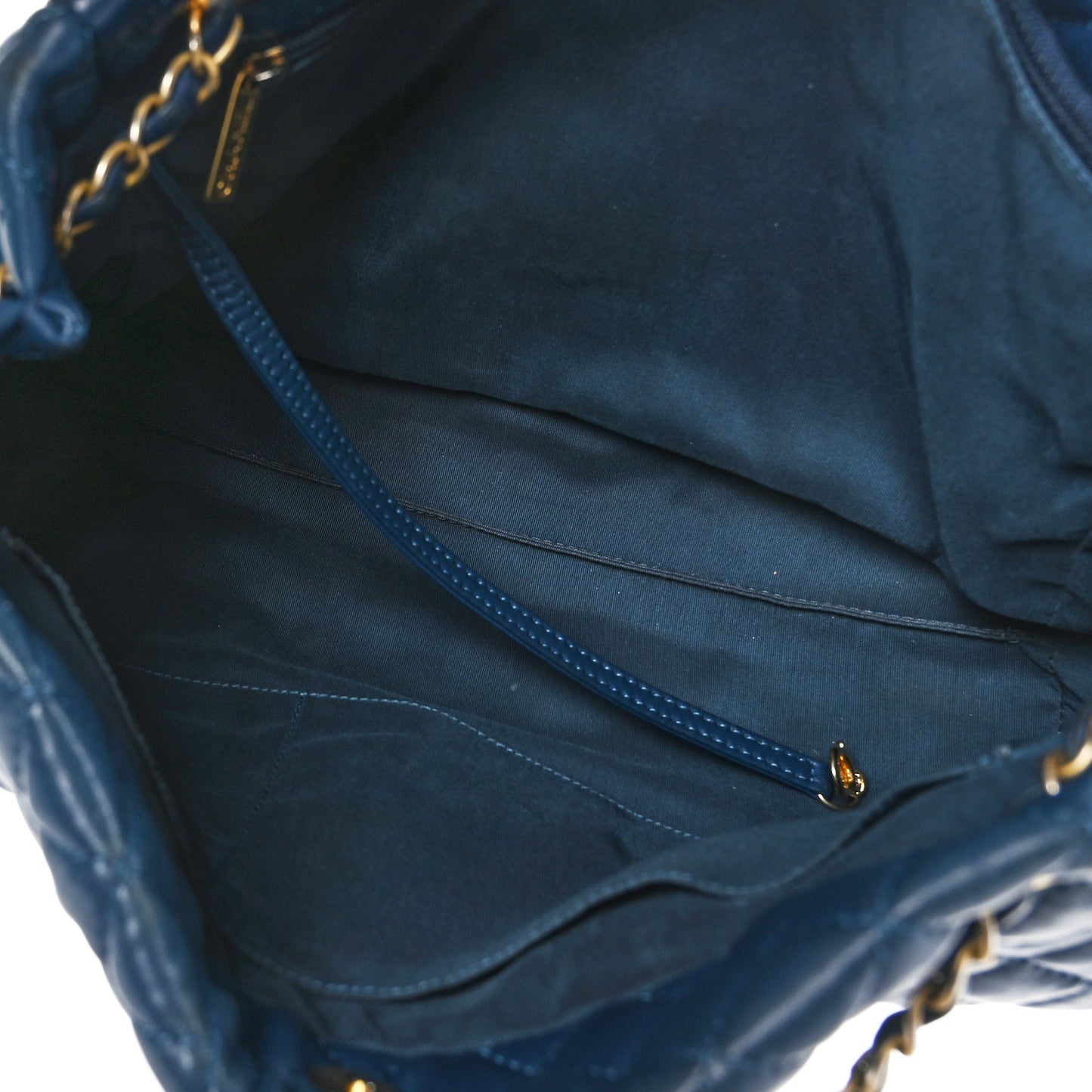 Lambskin Quilted Large Fluffy CC Shopping Tote Blue