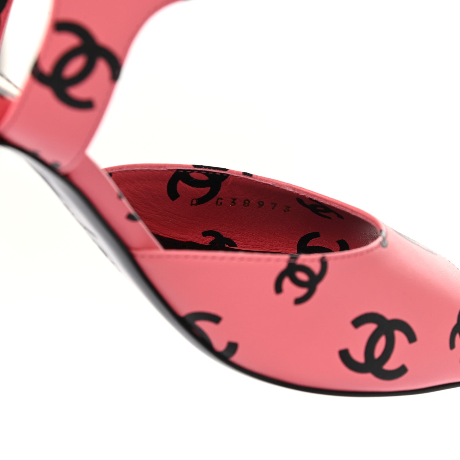 Chanel Lambskin Printed CC Sandals 39 Pink Black 1035305