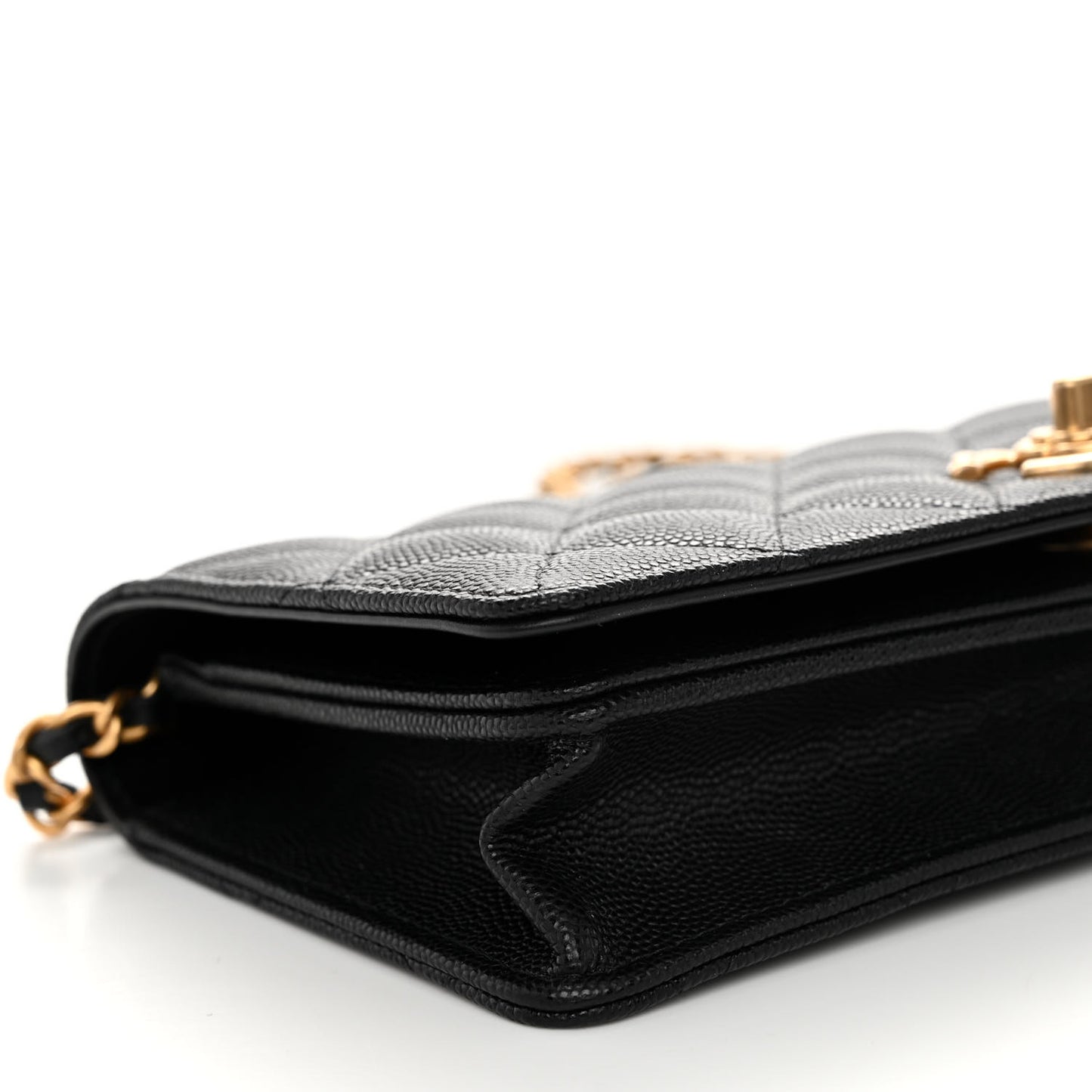 Caviar Quilted Camellia Clutch With Chain Black