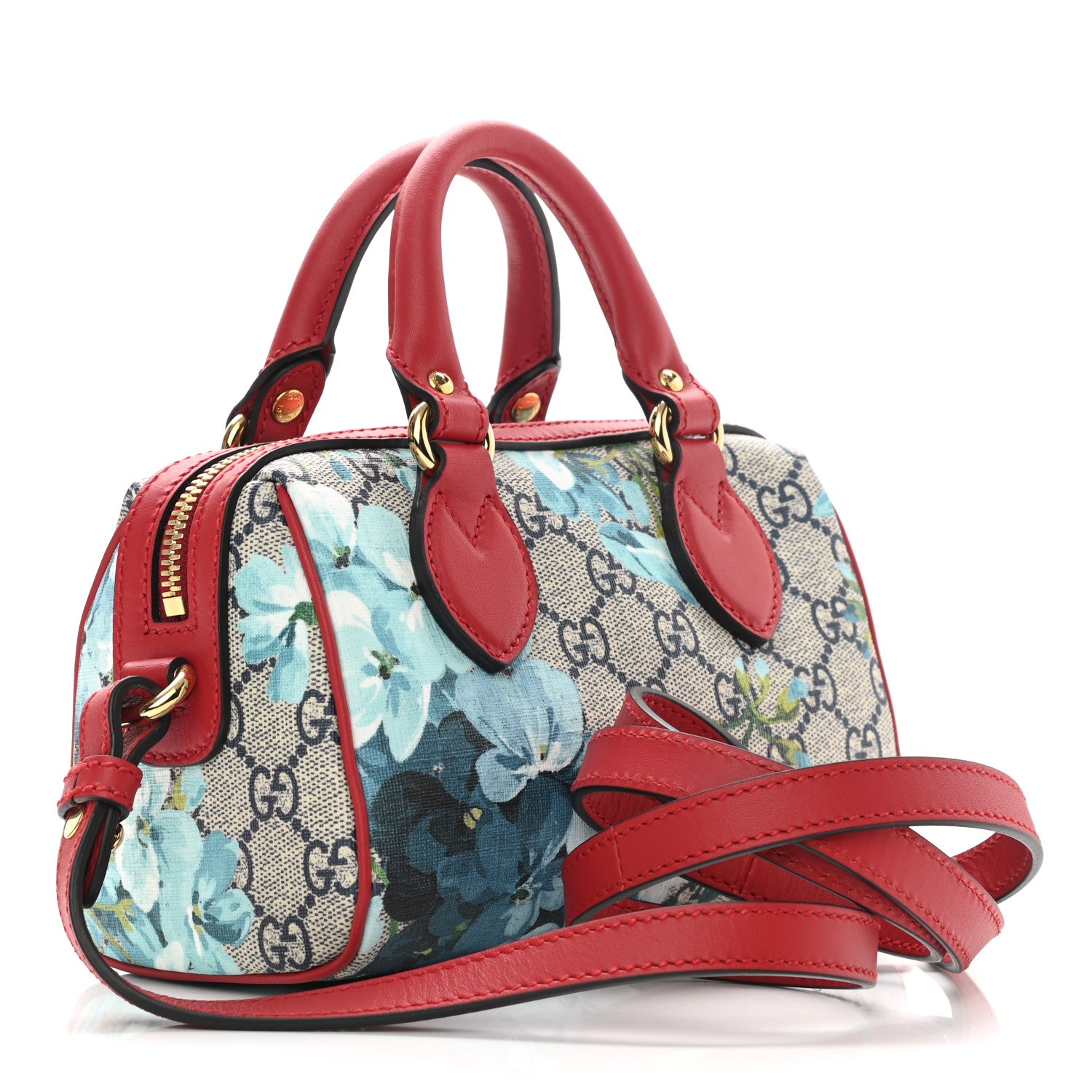 Gucci GG Supreme Monogram Blooms Mini Boston Navy Blue Hibiscus 3 of 10