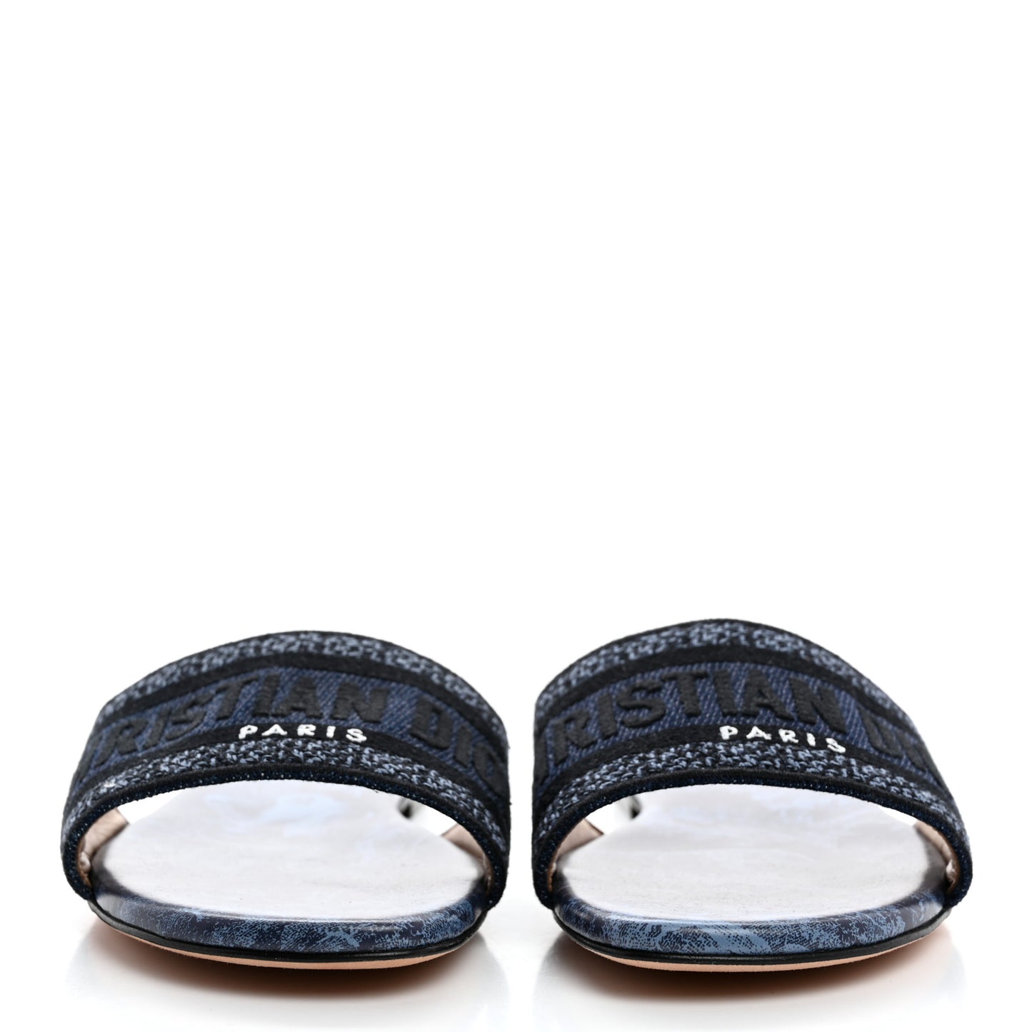 Canvas Dior Embroidered Dway Flat Slide Sandals 36.5 Navy Blue