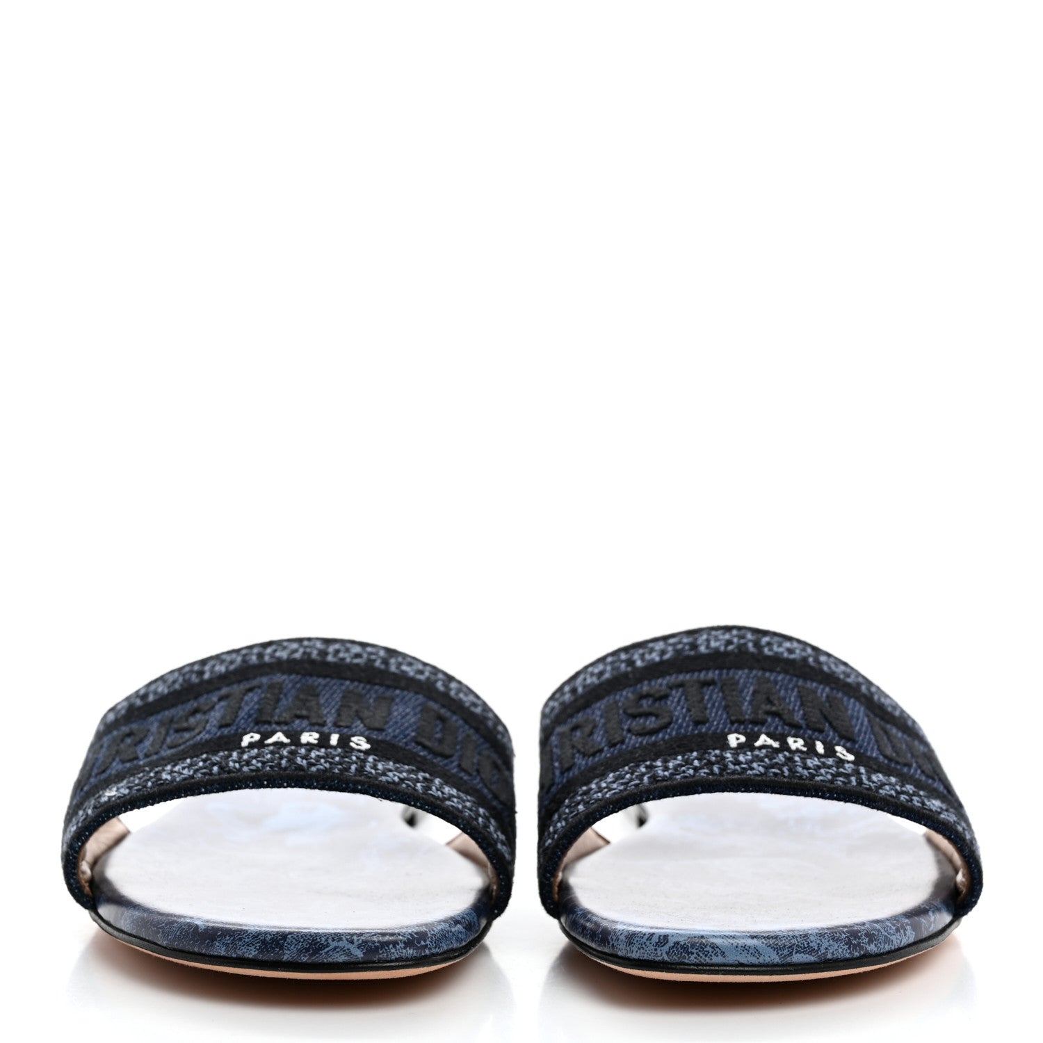 Christian Dior Canvas Dior Embroidered Dway Flat Slide Sandals 36.5 Navy Blue 2 of 8