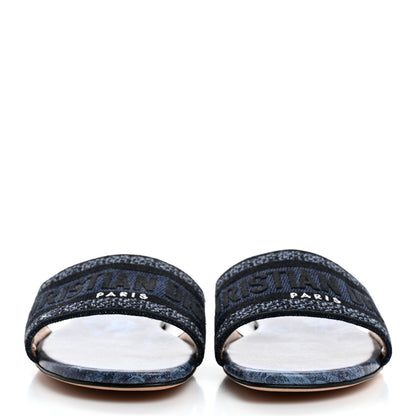 Christian Dior Canvas Dior Embroidered Dway Flat Slide Sandals 36.5 Navy Blue 2 of 8
