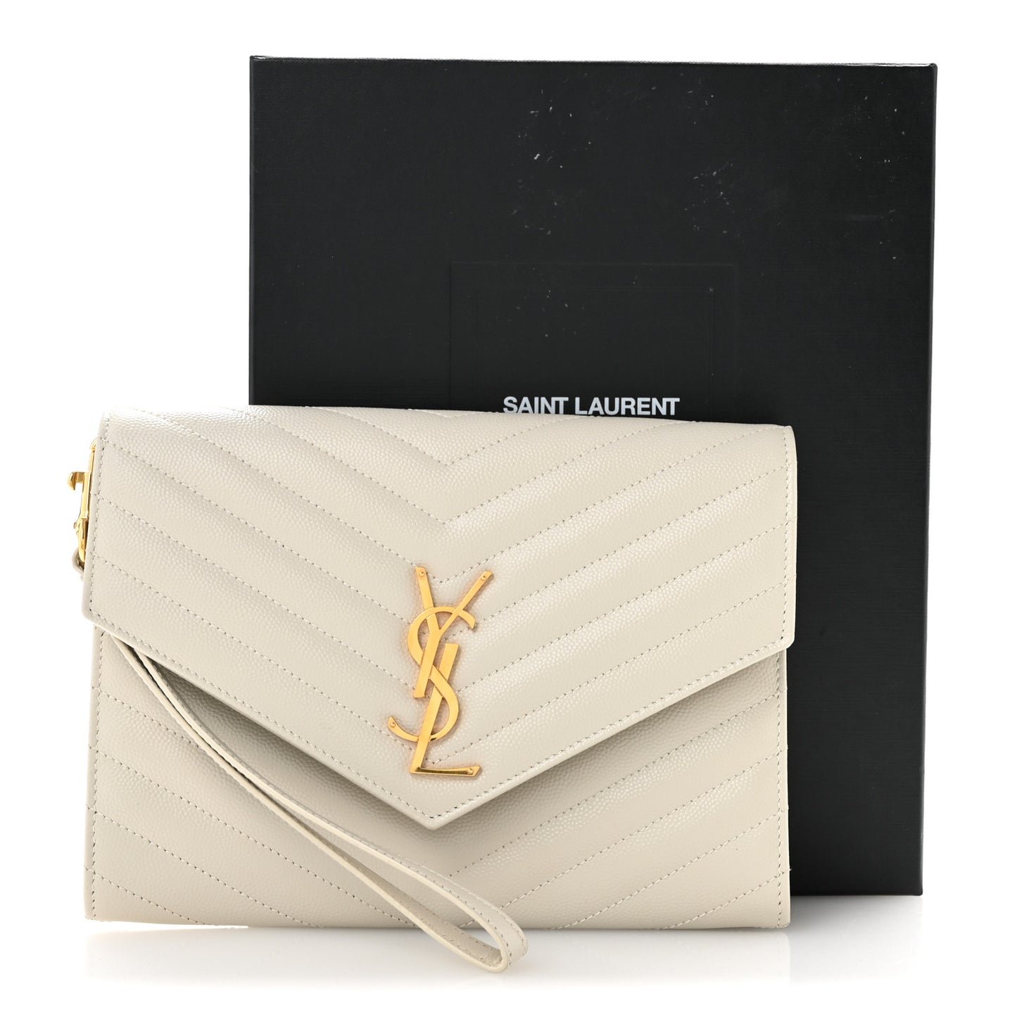 Grain De Poudre Matelasse Chevron Monogram Envelope Clutch Crema Soft