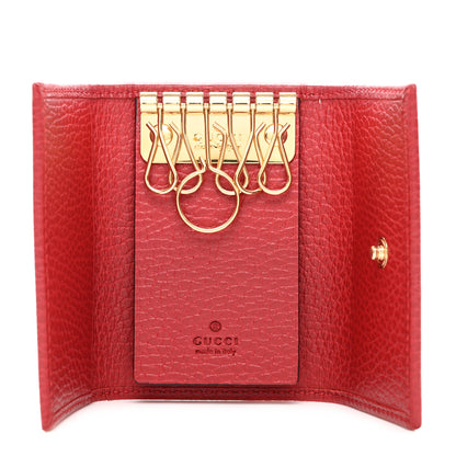Gucci Pebbled Calfskin GG Marmont 6 Key Holder Hibiscus Red 5 of 8