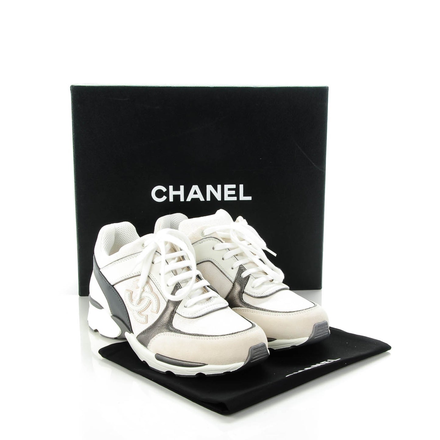 Suede Calfskin CC Sneakers 37.5 White Grey