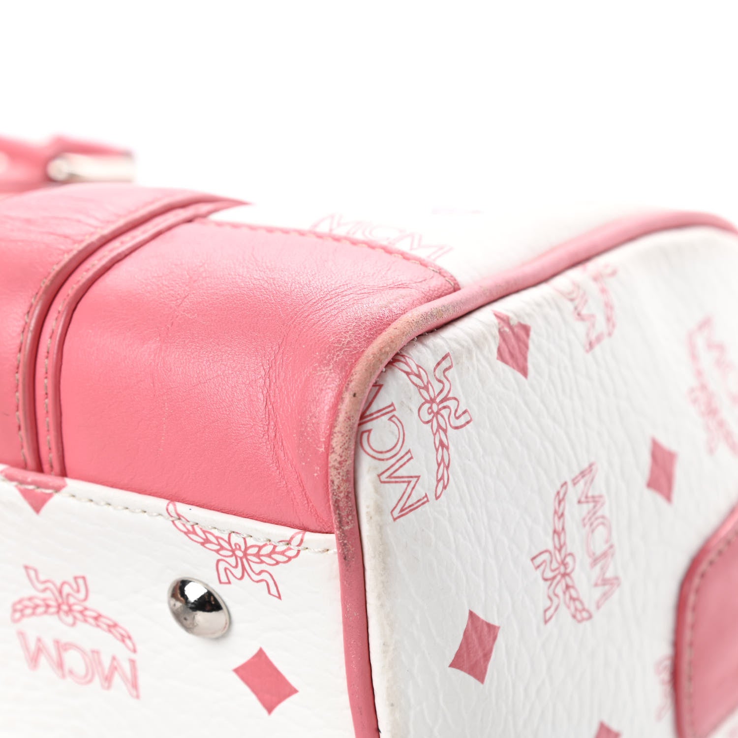 MCM Visetos Small Boston Bag Pink White 11 of 18