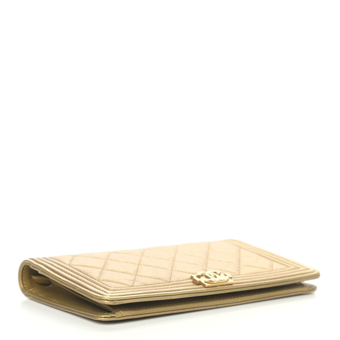 Metallic Aged Calfskin Quilted Boy Yen Wallet Gold