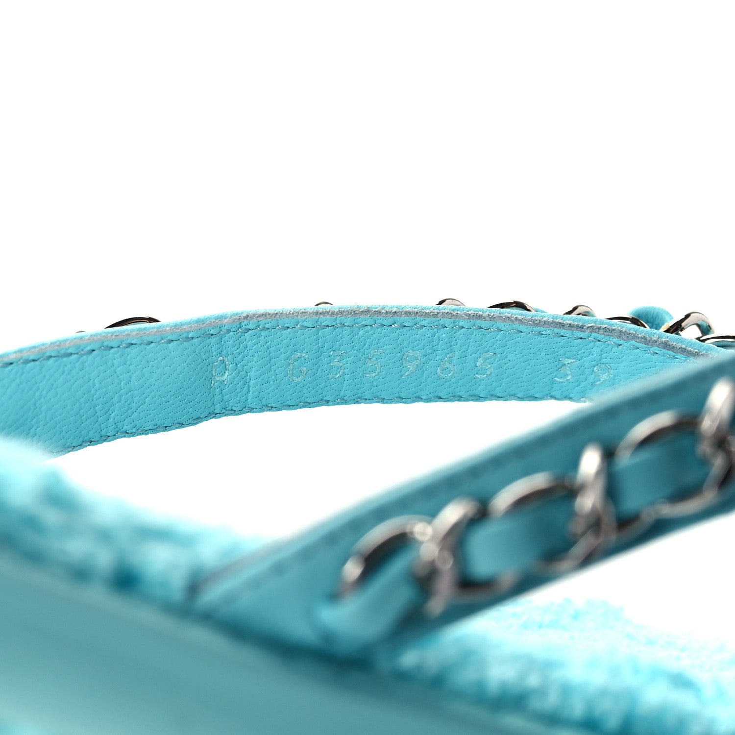 Chanel Calfskin CC Chain Thong Sandals 39 Light Blue 9 of 10