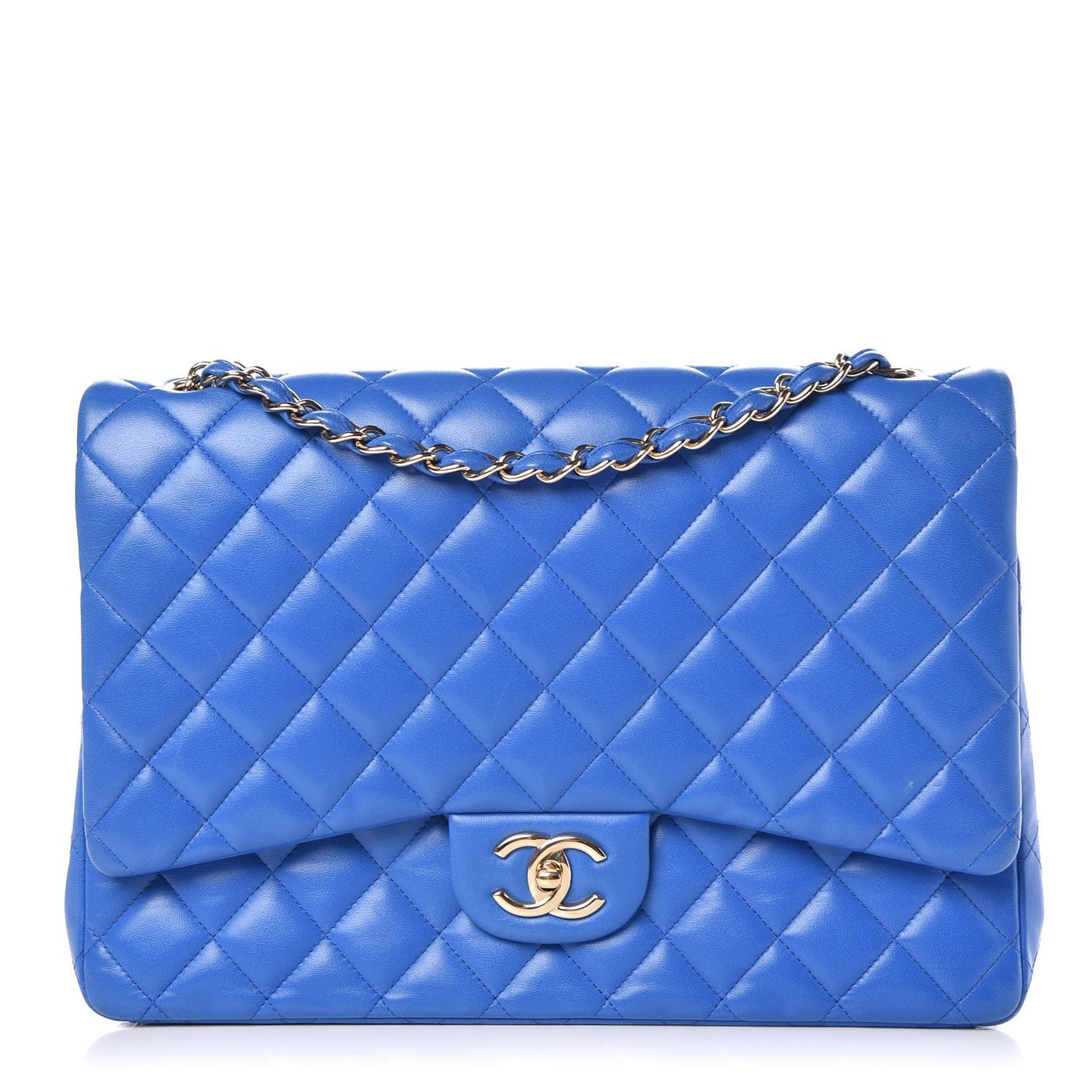 Lambskin Quilted Maxi Double Flap Blue