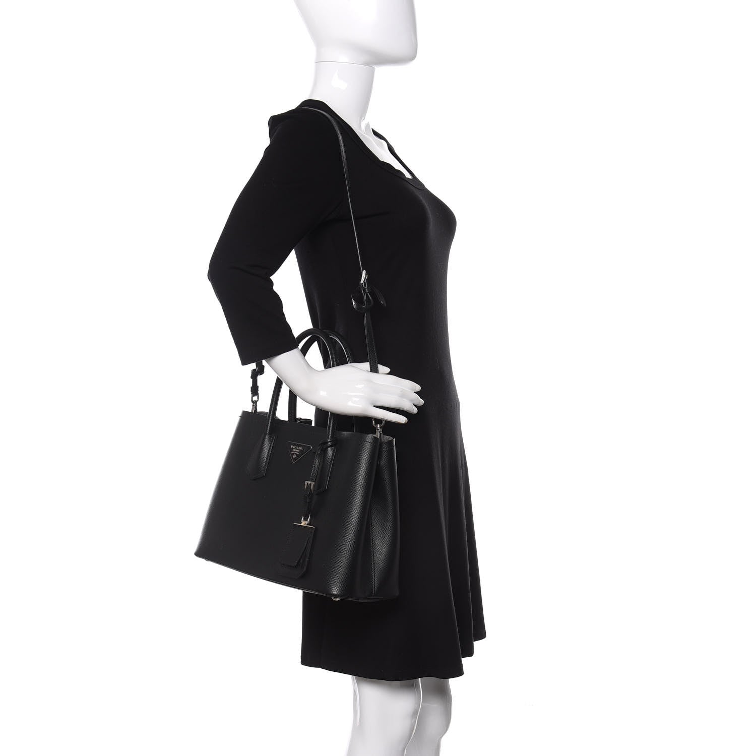 Prada Saffiano Cuir Small Double Bag Black Chrome 2 of 13