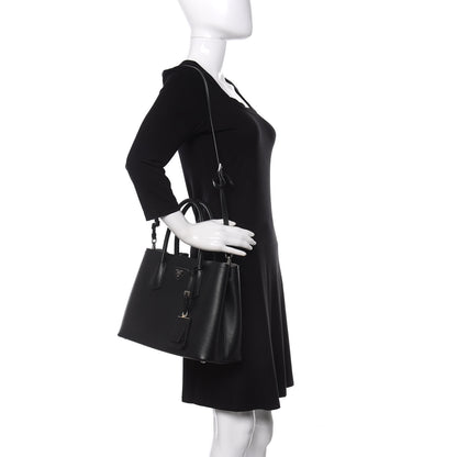 Prada Saffiano Cuir Small Double Bag Black Chrome 2 of 13