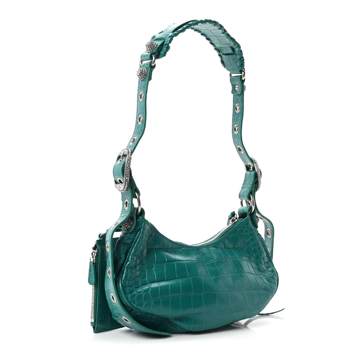 Balenciaga Extra Supple Calfskin Crystal Crocodile Embossed Le Cagole Shoulder Bag XS Jade 4 of 11