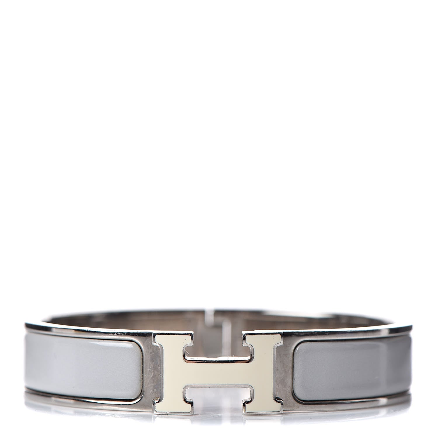 Hermes Enamel Narrow Clic Clac H Bracelet PM Blanc Gris Clair 1 of 6