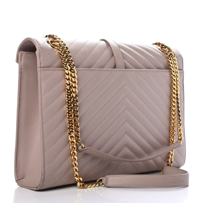 Saint Laurent Grain De Poudre Matelasse Chevron Large Monogram Satchel Dark Beige 2 of 4