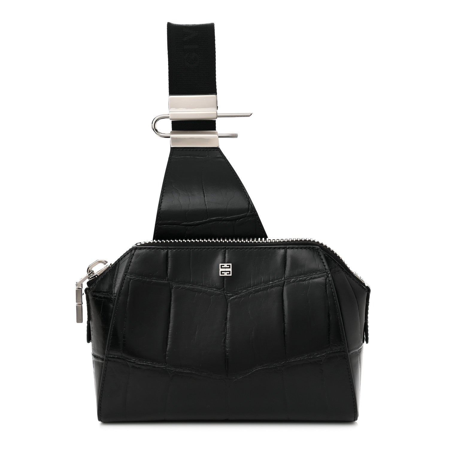 Givenchy Calfskin Crocodile Embossed Antigona U Crossbody Bag Black 1 of 9