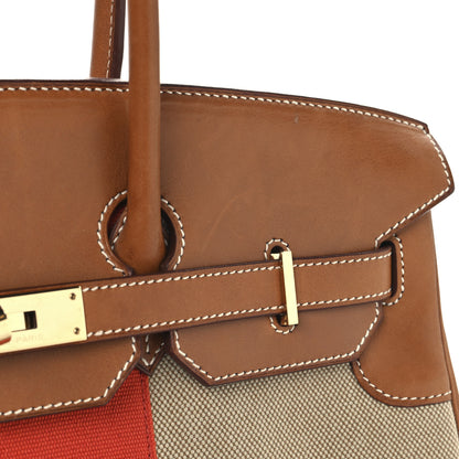 Hermes Toile Natural Barenia Flag Birkin 35 Fauve Paprika 14 of 18