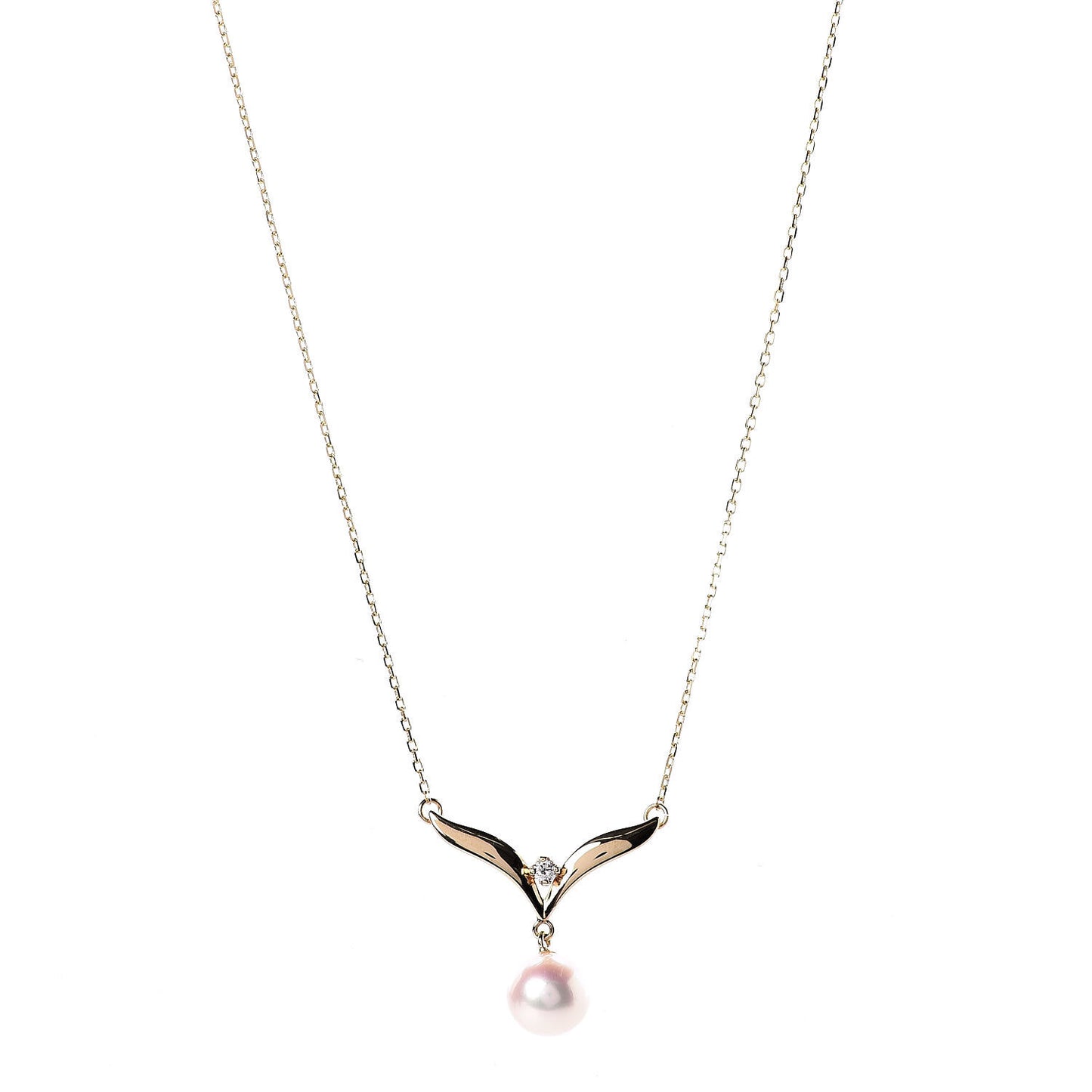 18K Yellow Gold Diamond Akoya Pearl 7mm Pendant Necklace