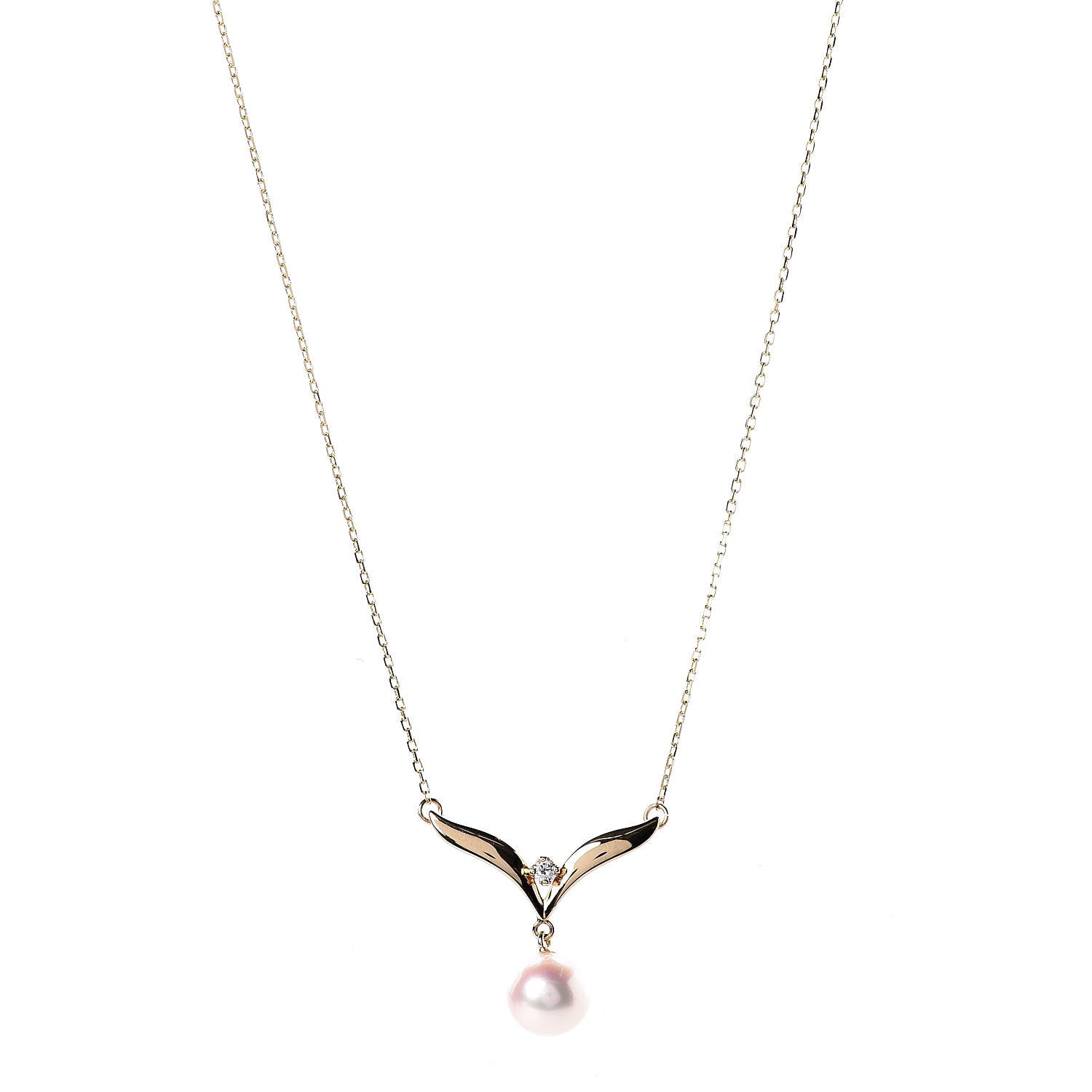 Mikimoto 18K Yellow Gold Diamond Akoya Pearl 7mm Pendant Necklace 1 of 4