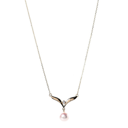 Mikimoto 18K Yellow Gold Diamond Akoya Pearl 7mm Pendant Necklace 1 of 4